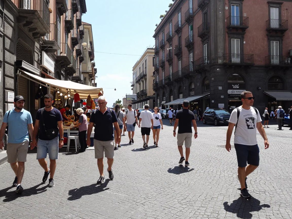 Naples Street Scene at The Flat Glare Of Noon Light in in Naples, Italy