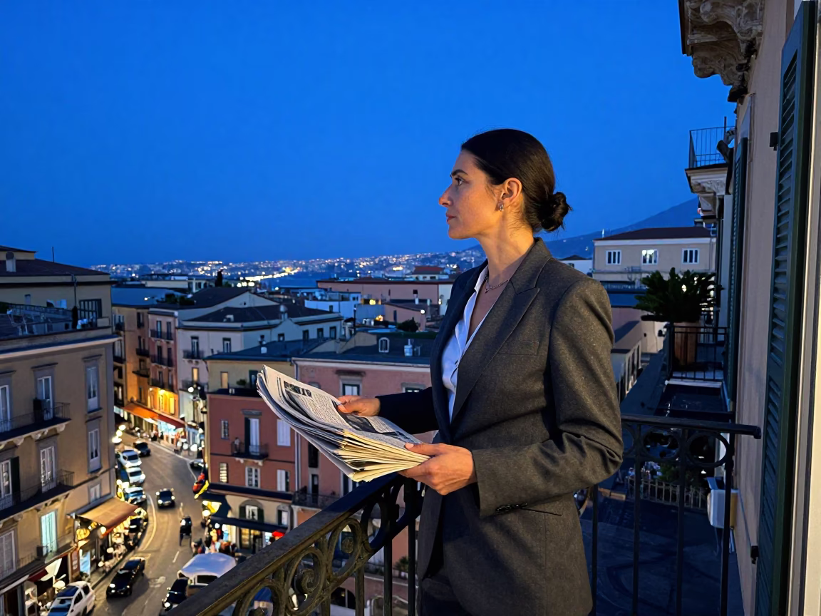 Naples Woman at Blue Hour in in Naples, Italy