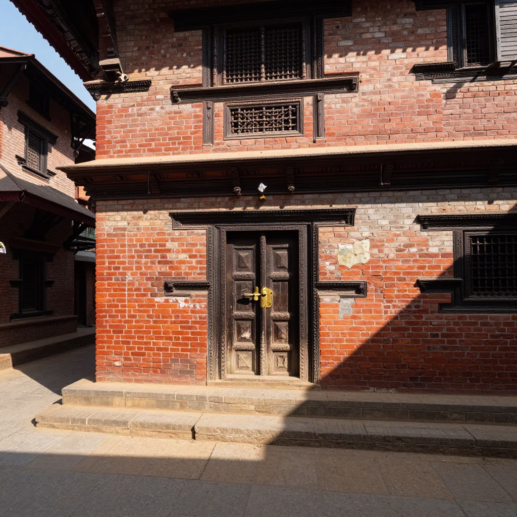 Narrow Alleyway in Kathmandu at The Flat Glare Of Noon Light in in Kathmandu, Nepal