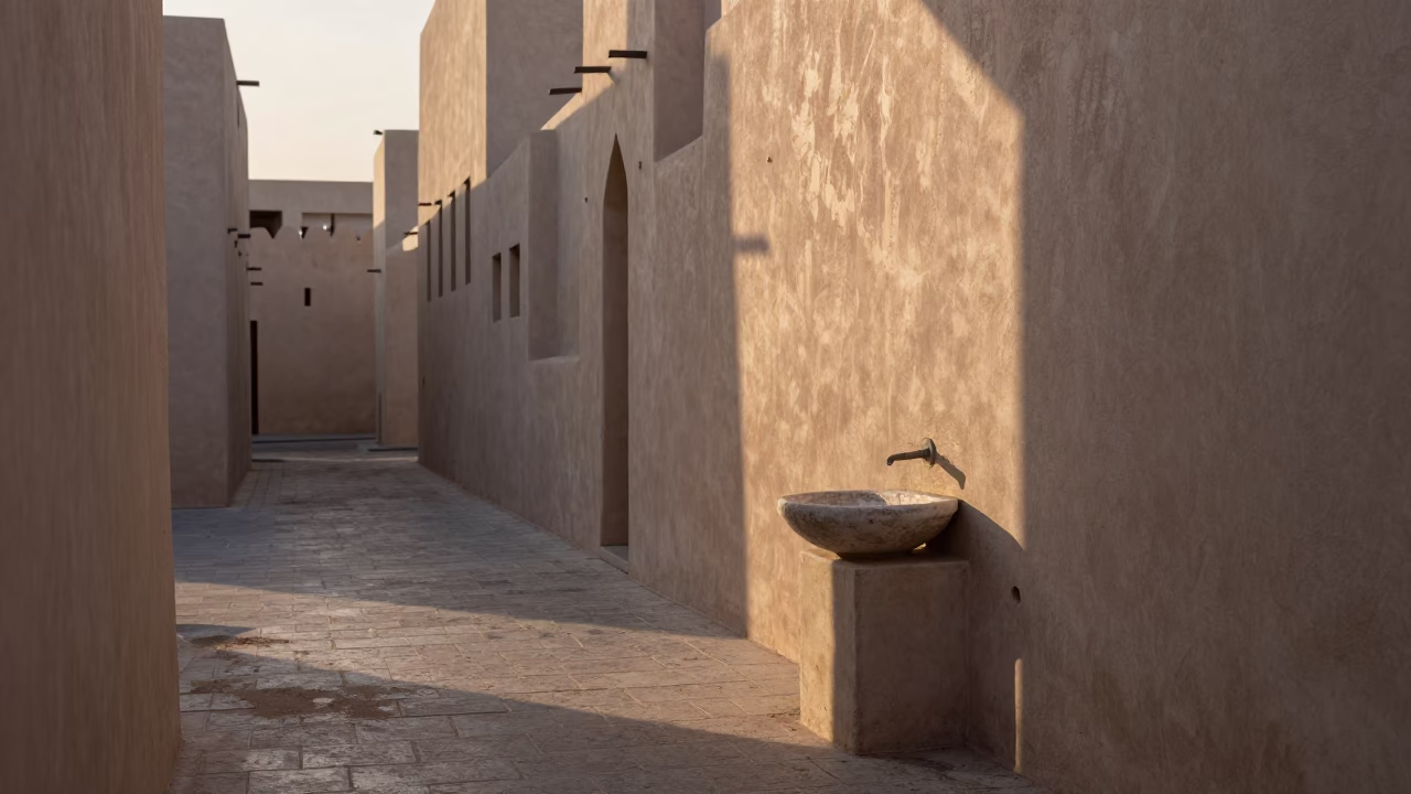 Narrow Alleyway in Muscat at First Light Of Dawn in in Muscat, Oman