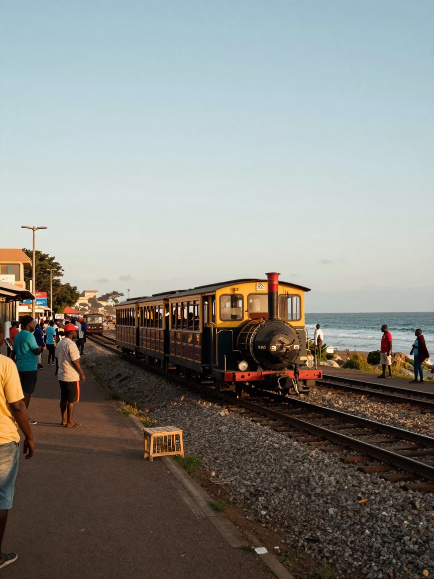 Narrow Gauge Train in Durban South Africa Late Afternoon Street Scene in in Durban, South Africa