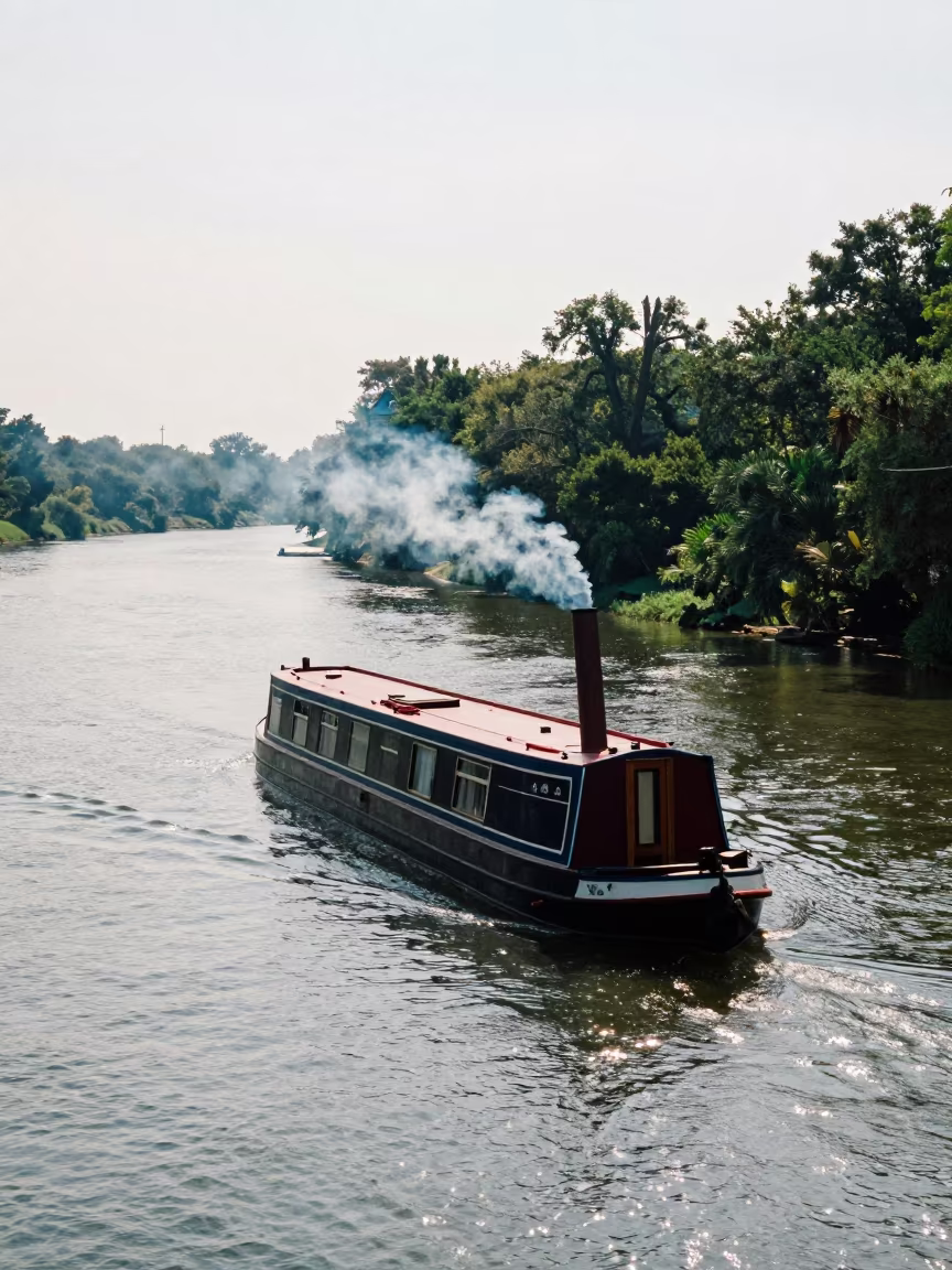 Narrowboat Smoke Rising in Missouri Midsummer Heat in in Missouri