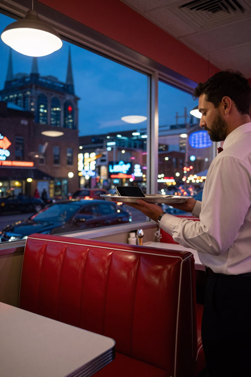 Nashville Lights Glow at As City Lights Begin To Glow in in Nashville, Tennessee, United States