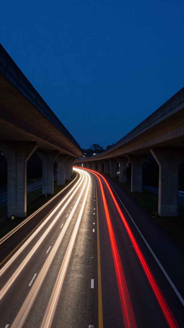 Nashville Midnight Highway Traffic Long Exposure Headlights on I-40 in in Nashville, Tennessee, United States