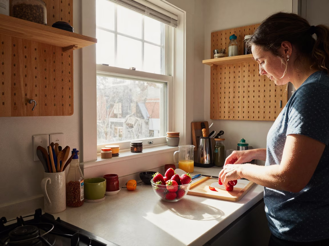 Nashville Morning Routine with Strawberries and Pegboard in in Nashville, Tennessee, United States
