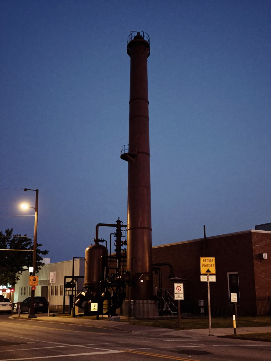 Nashville Pre-Dawn Street Scene with Sewage Pumping Station and Urban Infrastructure in in Nashville, Tennessee, United States