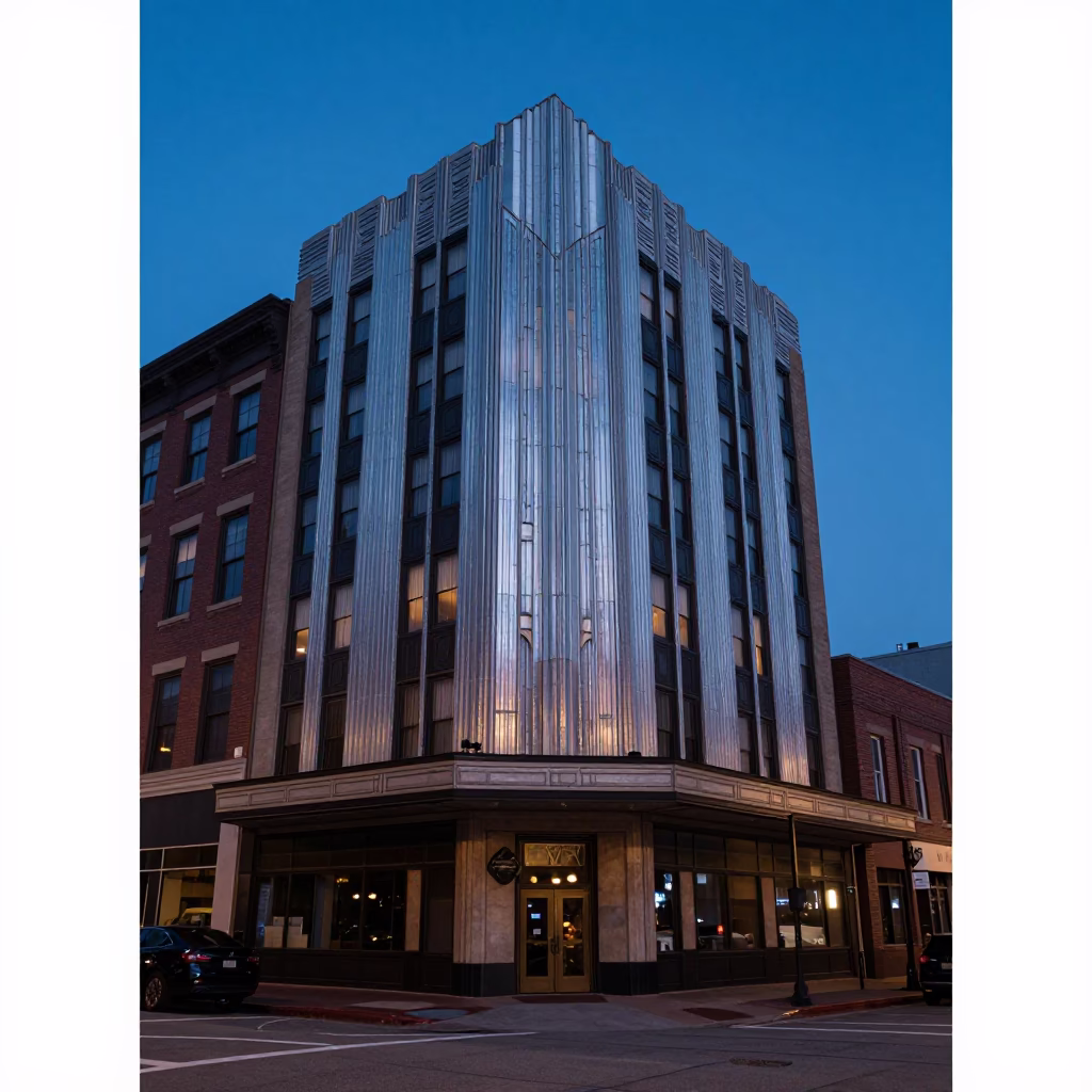 Nashville Tennessee Art Deco Hotel Facade at Blue Hour Street Photography in in Nashville, Tennessee, United States