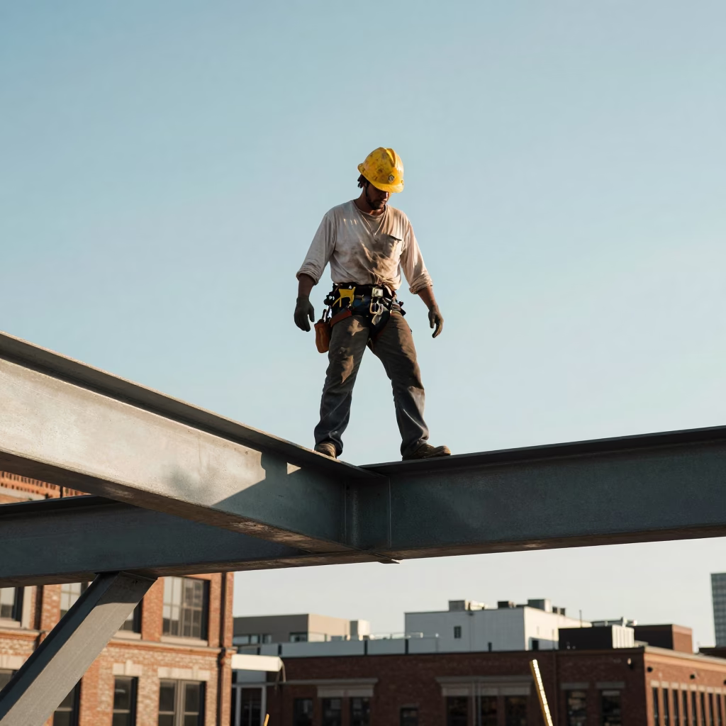 Nashville Tennessee Construction Worker on Steel Beam Early Afternoon City View in in Nashville, Tennessee, United States