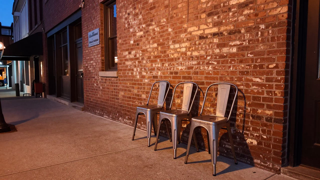 Nashville Tennessee Copper Dusk Street Scene with Metal Stools and Urban Details in in Nashville, Tennessee, United States