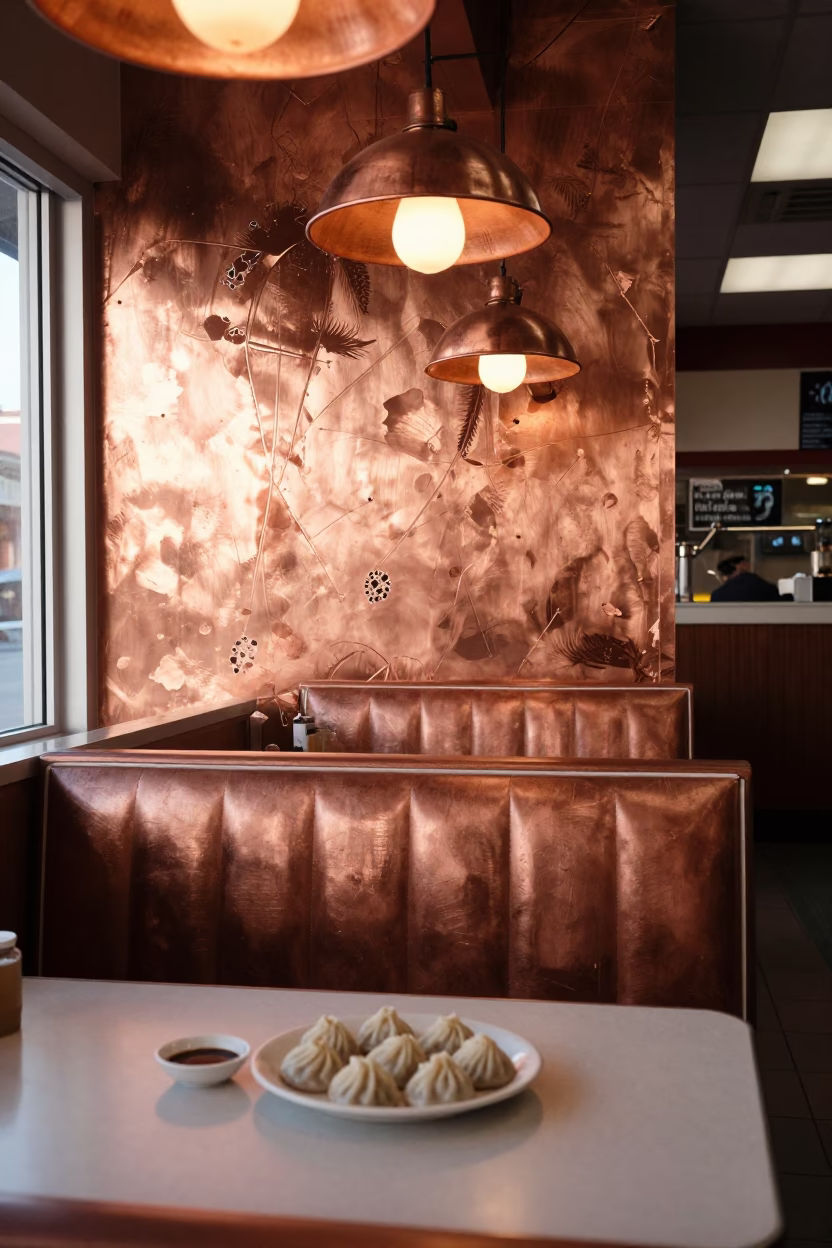 Nashville Tennessee Diner Interior Copper Light and Paint Flecks on Wall in in Nashville, Tennessee, United States