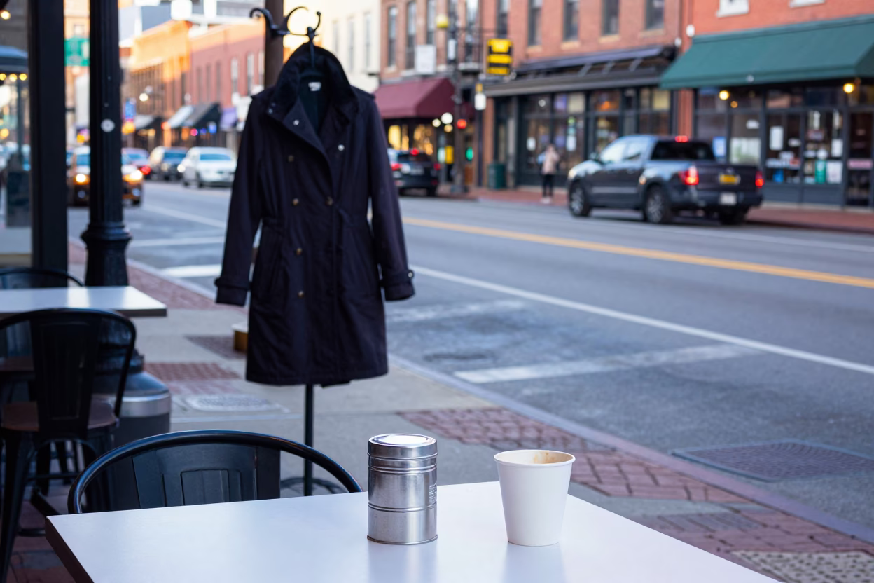 Nashville Tennessee Downtown Street Scene with Coat Stand and Coffee Tin in in Nashville, Tennessee, United States