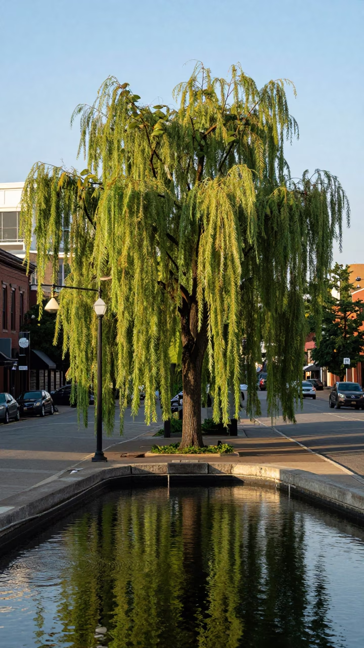 Nashville Tennessee Early Afternoon Street Scene with Weeping Willow and Historic Architecture in in Nashville, Tennessee, United States