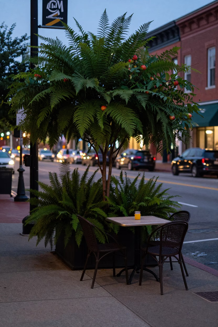 Nashville Tennessee Early Evening Street Scene with Ferns and Apples in in Nashville, Tennessee, United States