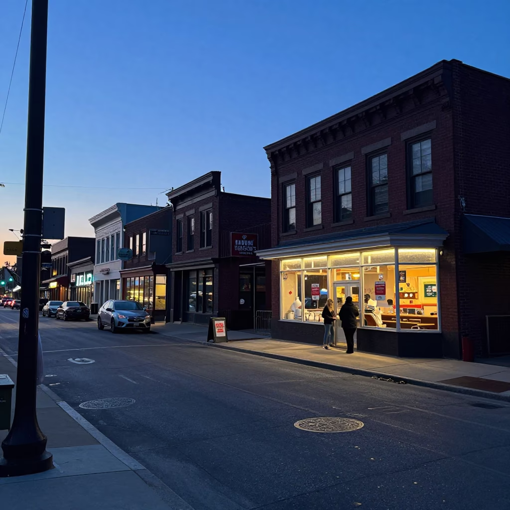 Nashville Tennessee Early Morning Street Scene Before Sunrise with Local Details in in Nashville, Tennessee, United States