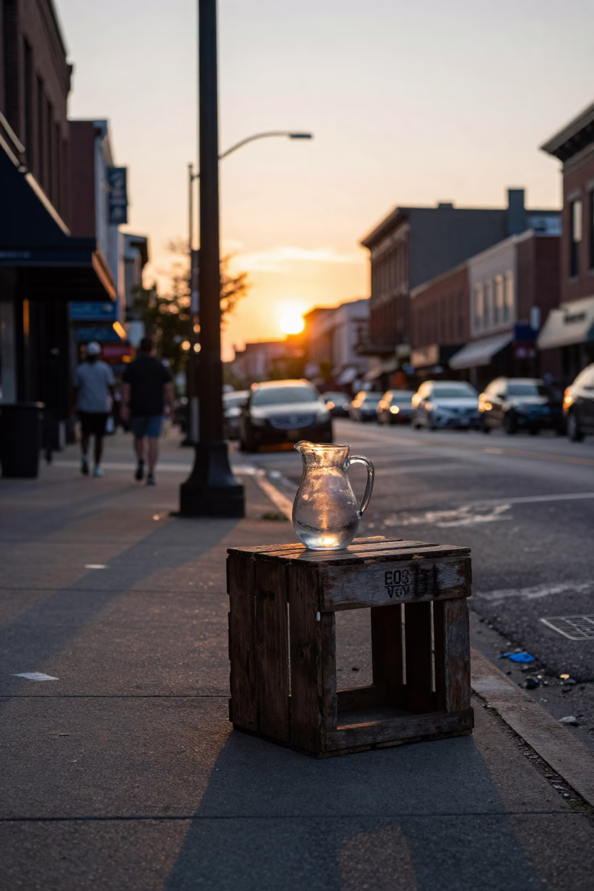 Nashville Tennessee Evening Street Scene with Glass Pitcher and Table Fan in in Nashville, Tennessee, United States