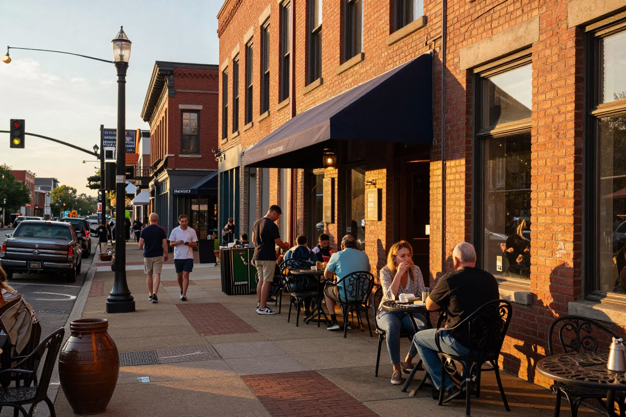 Nashville Tennessee Evening Street Scene with Jam Jar and Local Diner Details in in Nashville, Tennessee, United States