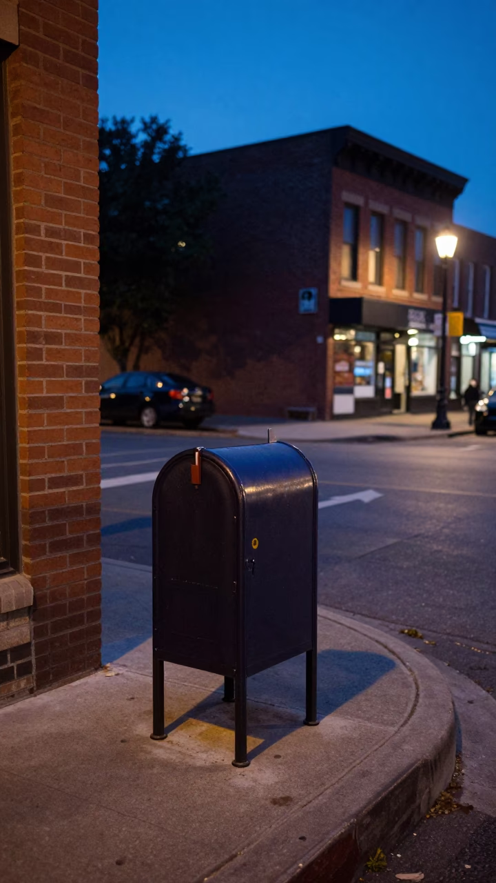 Nashville Tennessee Evening Street Scene with Mailbox and Urban Details in in Nashville, Tennessee, United States