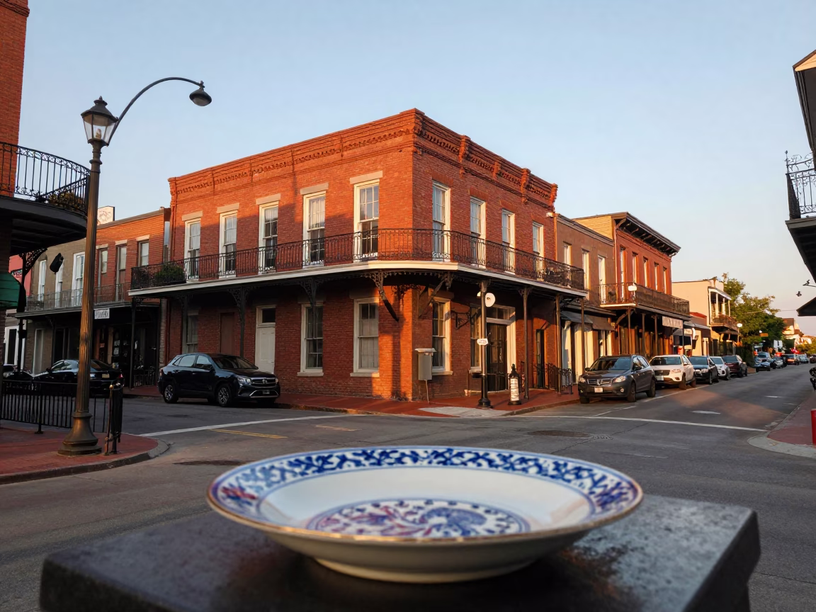 Nashville Tennessee Evening Street Scene with Porcelain Plate and Metal Bucket in in Nashville, Tennessee, United States