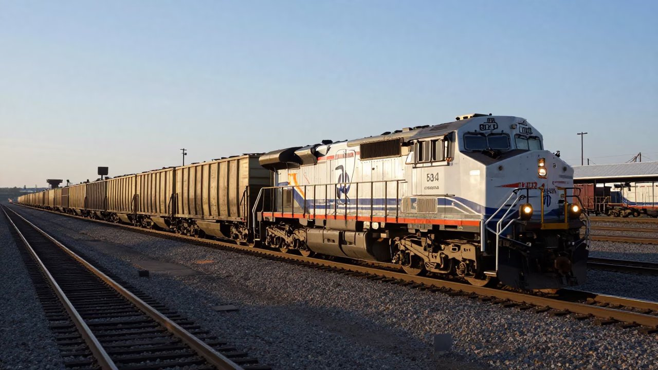 Nashville Tennessee Freight Train at Rail Yard in Clear Late Afternoon Light in in Nashville, Tennessee, United States