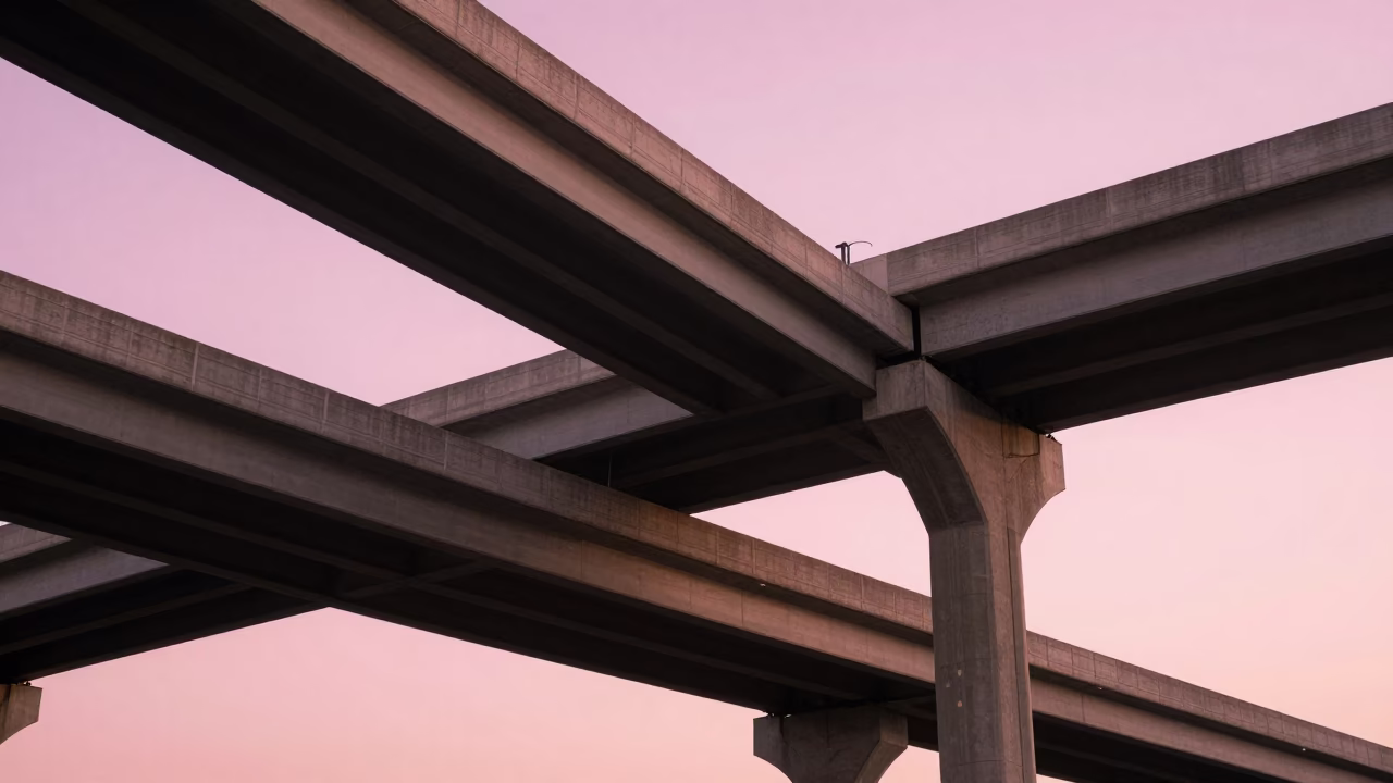 Nashville Tennessee Highway Flyover Stack Against Pink Evening Sky Late Afternoon in in Nashville, Tennessee, United States