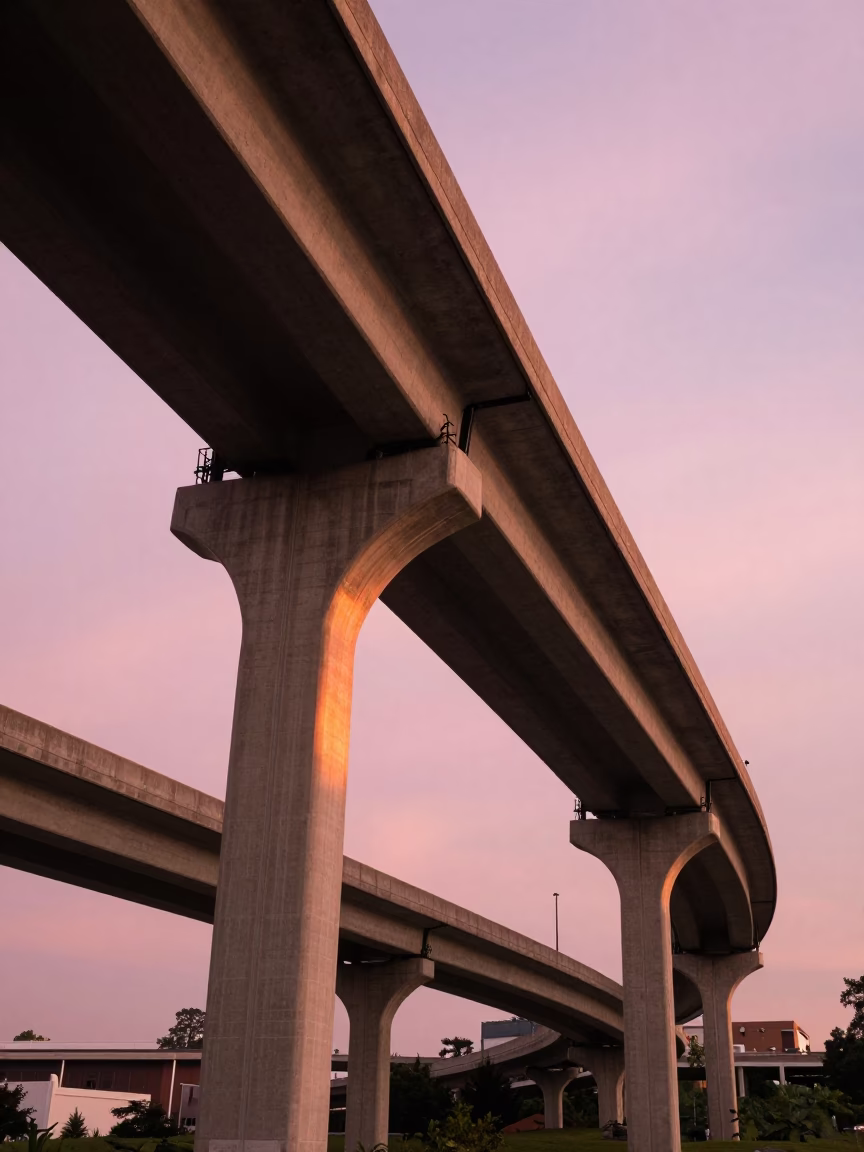 Nashville Tennessee Highway Flyover Stack and Pink Evening Sky Realistic Photograph in in Nashville, Tennessee, United States