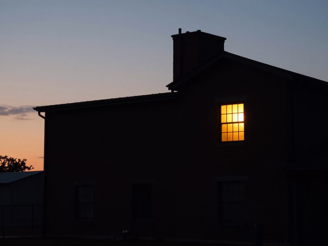 Nashville Tennessee Late Afternoon Levee Pump House Window Glowing Over Floodwater in in Nashville, Tennessee, United States
