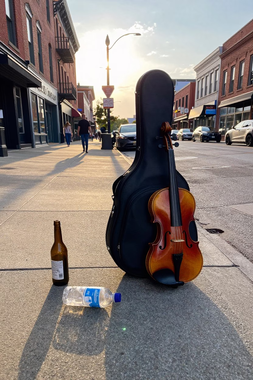 Nashville Tennessee Late Afternoon Street Scene with Bottle and Violin in in Nashville, Tennessee, United States
