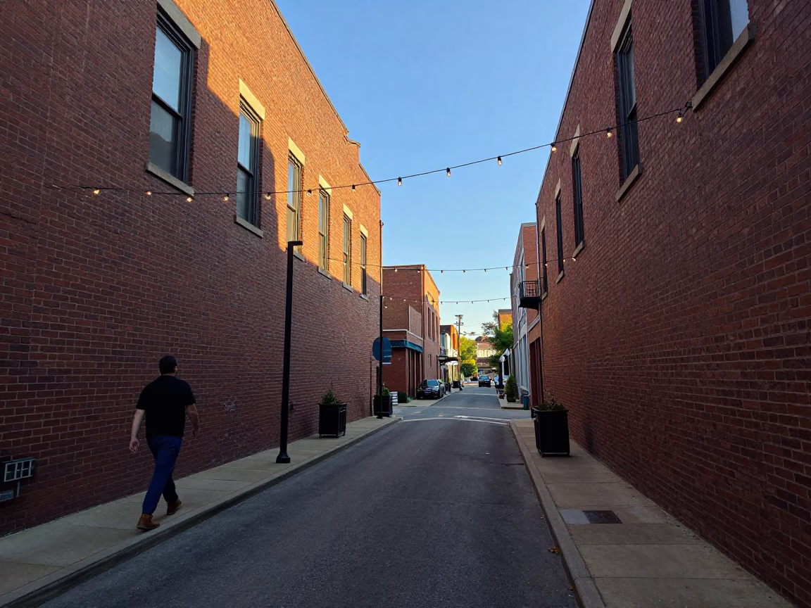 Nashville Tennessee Late Afternoon Street Scene With String Lights And Watering Jug in in Nashville, Tennessee, United States