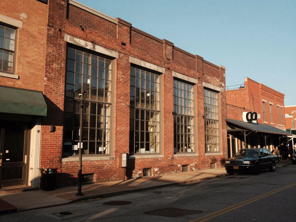 Nashville Tennessee Late Afternoon Street Scene with Vintage 1990s Aesthetic and Local Architecture in in Nashville, Tennessee, United States