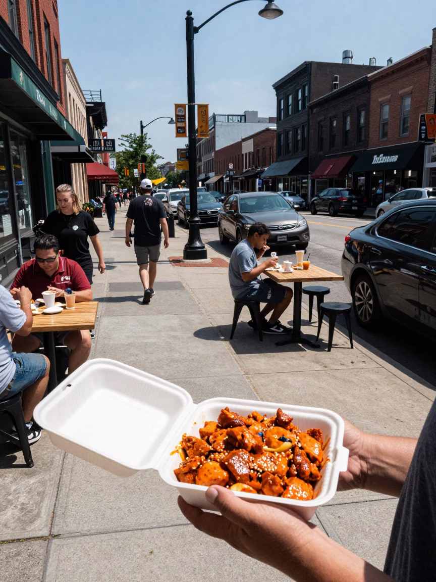 Nashville Tennessee Midday Street Scene with Local Dining and Urban Details in in Nashville, Tennessee, United States