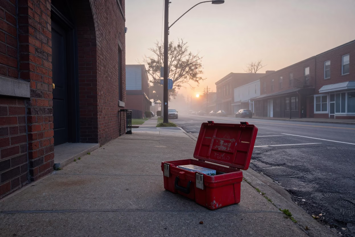 Nashville Tennessee Morning Light at Nautical Dawn with Toolbox and Magazine Rack in in Nashville, Tennessee, United States