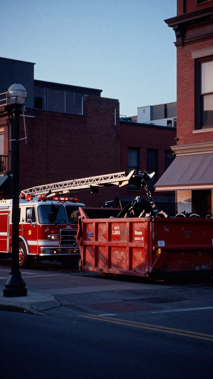 Nashville Tennessee Nautical Dawn Street Scene with Demolition Dumpster and Substation in in Nashville, Tennessee, United States