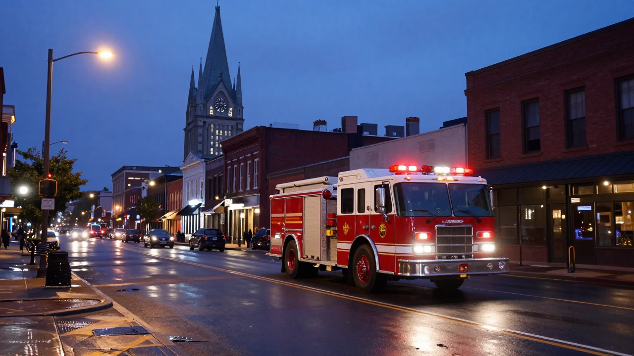 Nashville Tennessee Nautical Dawn Street Scene with Fire Engine and Local Details in in Nashville, Tennessee, United States