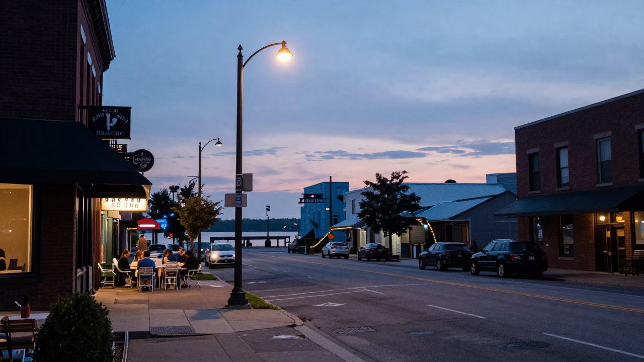 Nashville Tennessee Nautical Dawn Street Scene with Local Breakfast and Civic Elements in in Nashville, Tennessee, United States