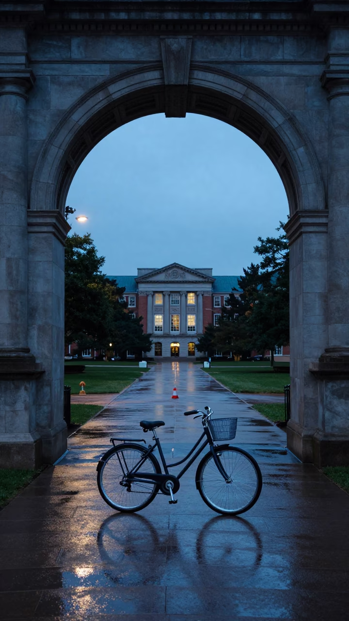 Nashville Tennessee Nautical Dawn University Archway Framing Wet Campus Bicycle Rack in in Nashville, Tennessee, United States