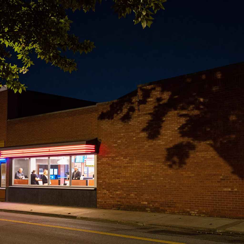 Nashville Tennessee Night Sky Street Scene with Leaf Shadows and Rusty Saucer in in Nashville, Tennessee, United States