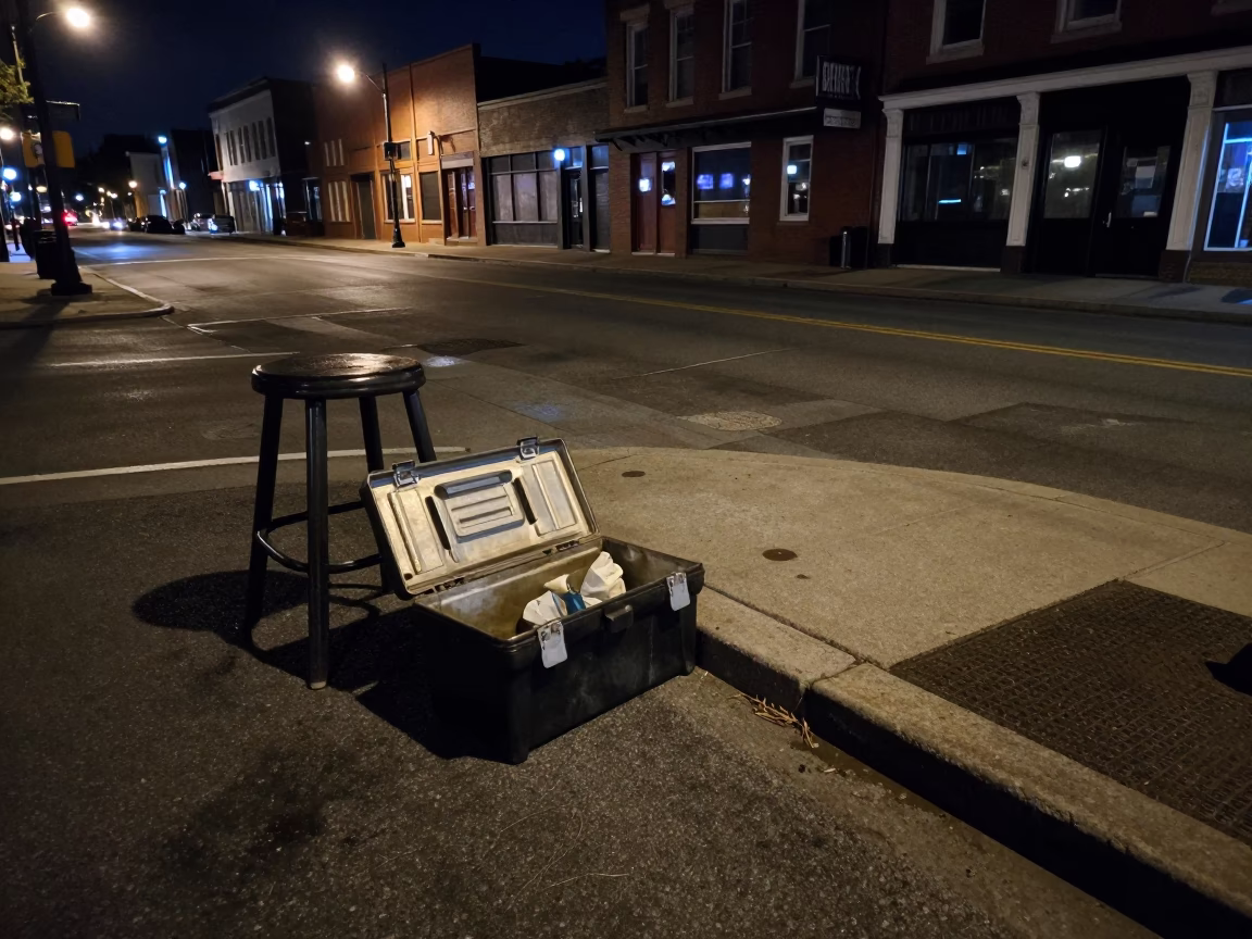 Nashville Tennessee Night Street Scene with Toolbox and Camp Stool in in Nashville, Tennessee, United States