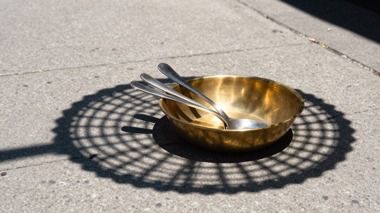 Nashville Tennessee Noon Street Scene with Cutlery and Wicker Shadow on Basin in in Nashville, Tennessee, United States