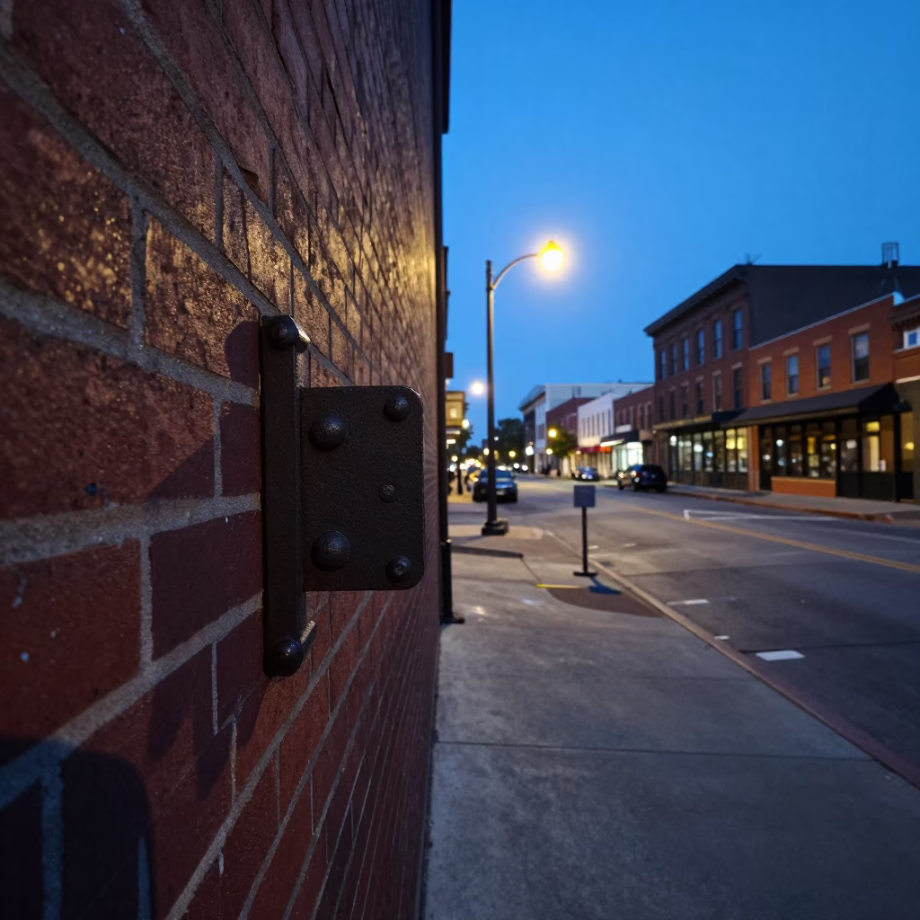 Nashville Tennessee Pre-Dawn Street Scene with Iron Deadbolt and Local Architecture in in Nashville, Tennessee, United States