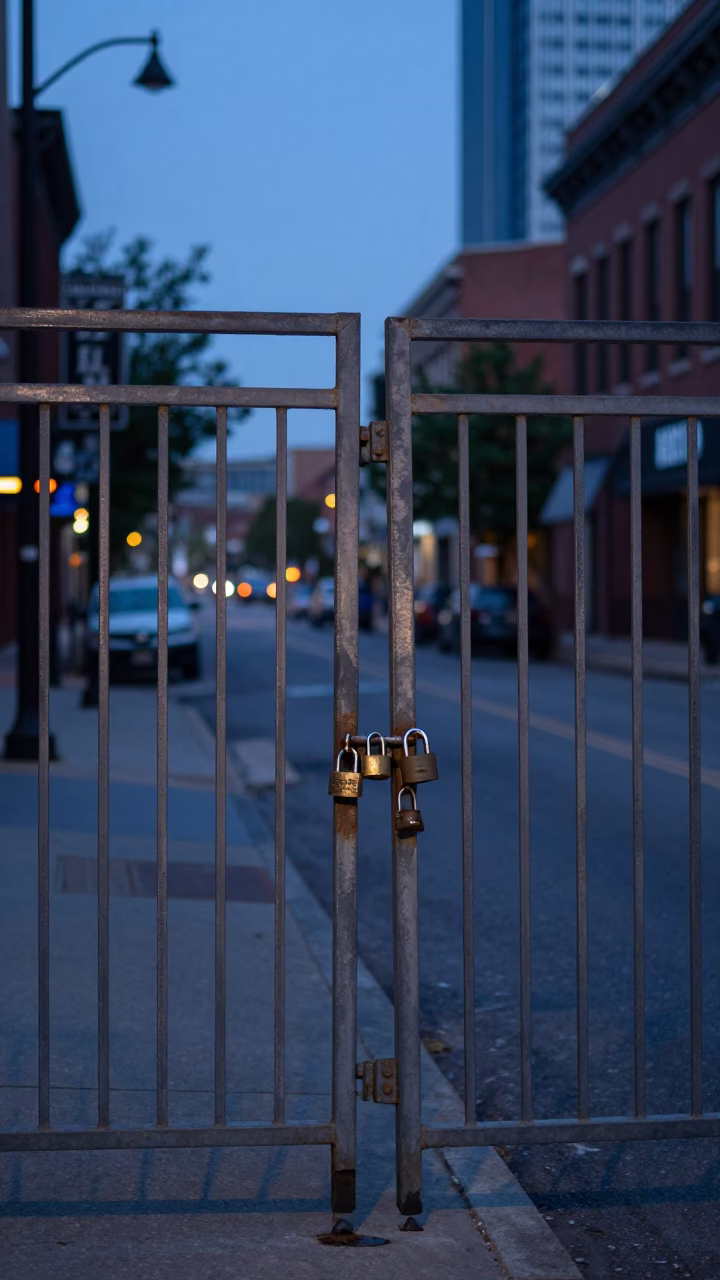 Nashville Tennessee Pre-Dawn Street Scene with Padlock and Urban Details in in Nashville, Tennessee, United States