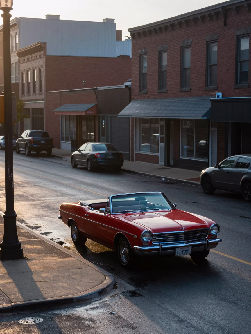 Nashville Tennessee Pre-Dawn Street Scene with Vintage Cars and Local Bakery in in Nashville, Tennessee, United States