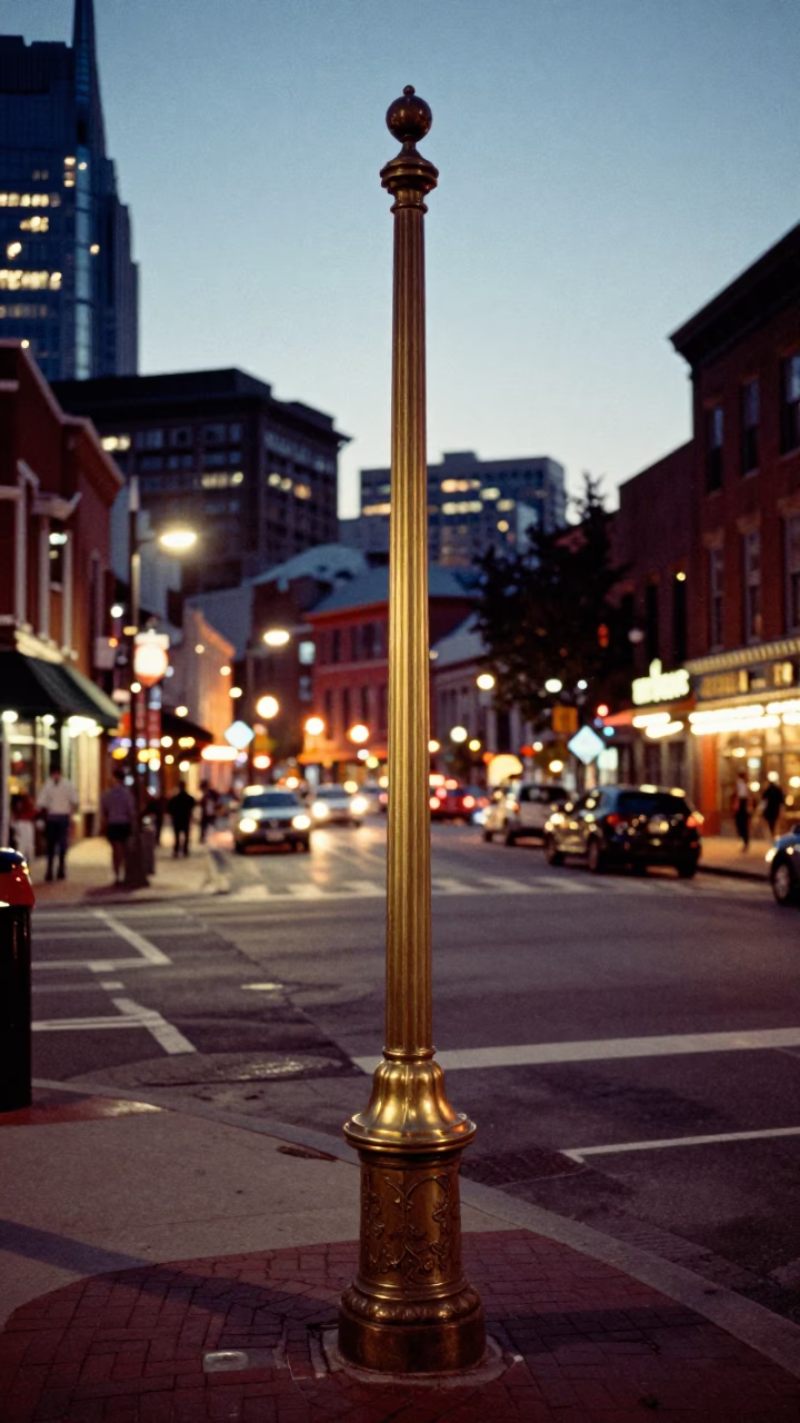 Nashville Tennessee street scene at dusk with brass escutcheon detail and hydrangeas in in Nashville, Tennessee, United States