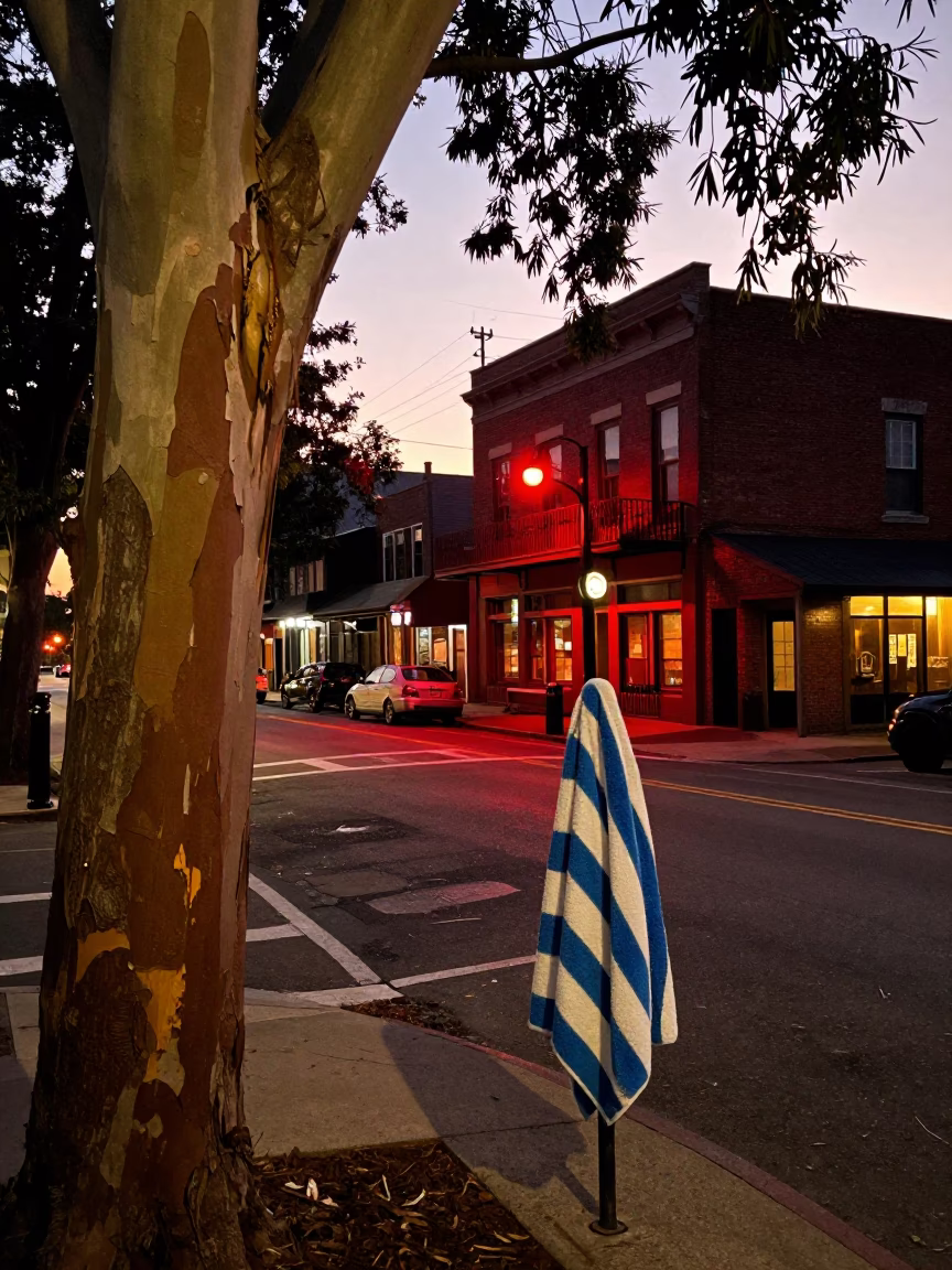 Nashville Tennessee street scene at nautical dawn with striped towel and cleaver in in Nashville, Tennessee, United States