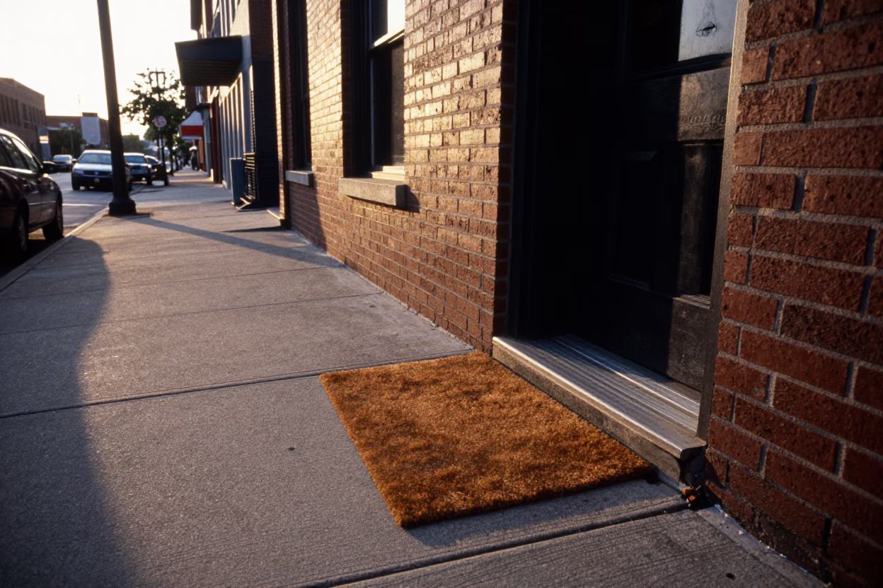 Nashville Tennessee Sunrise Street Scene with Doormat and Urban Morning Details in in Nashville, Tennessee, United States