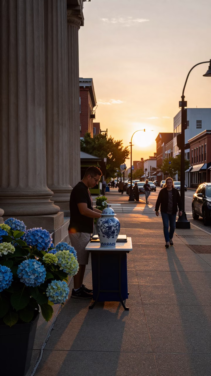 Nashville Tennessee Sunset Street Scene with Porcelain and Hydrangeas in in Nashville, Tennessee, United States