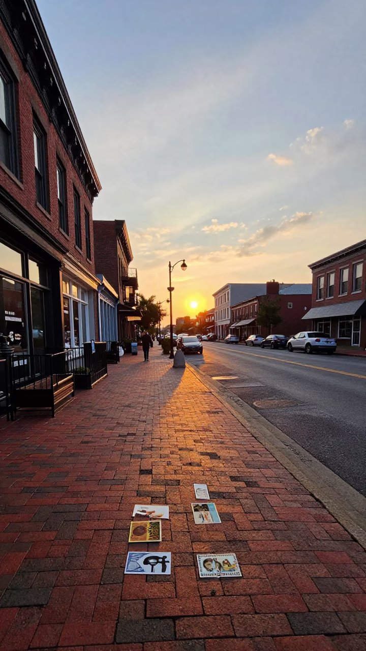 Nashville Tennessee Sunset Street Scene with Vintage Postcards and Heritage Architecture in in Nashville, Tennessee, United States