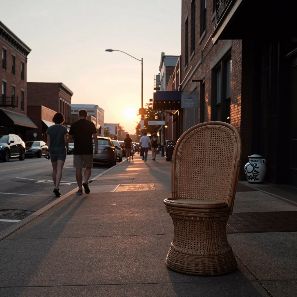 Nashville Tennessee Sunset Street Scene with Woven Cane and Ceramic Bowl in in Nashville, Tennessee, United States