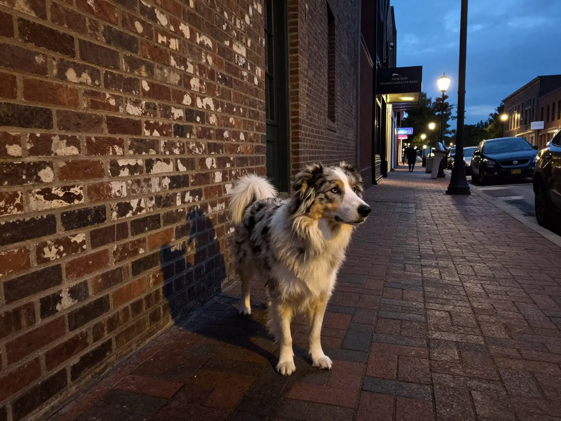 Nashville Tennessee Twilight Street Scene with Dog and Vintage Details in in Nashville, Tennessee, United States