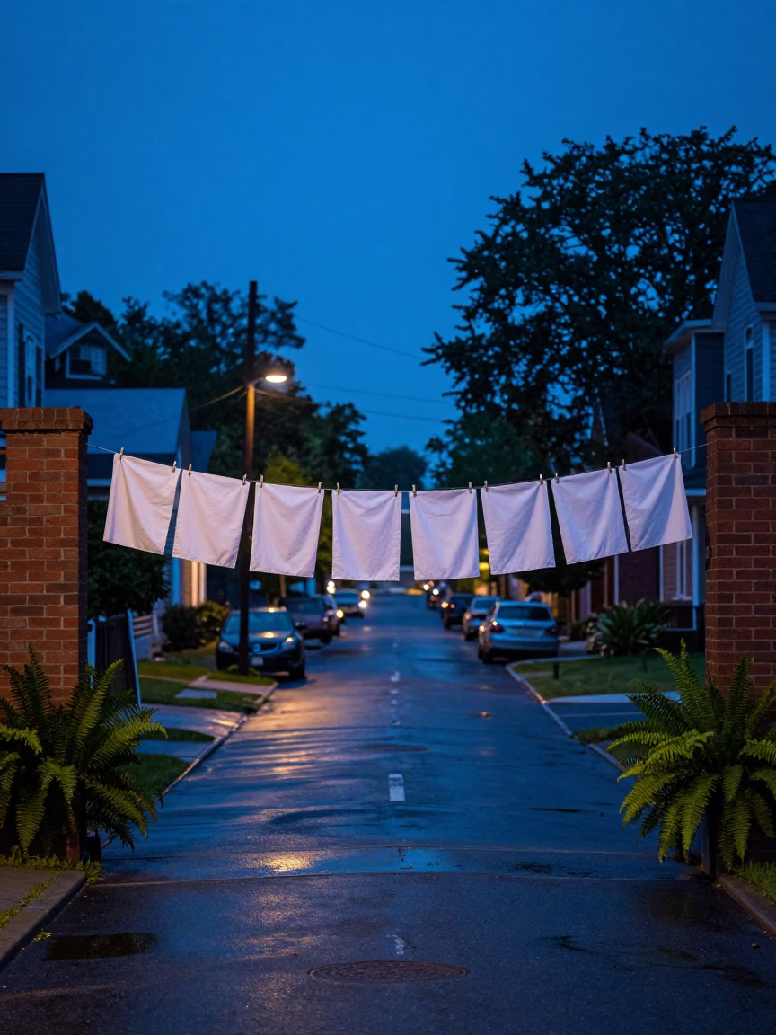 Nashville Tennessee Twilight Street Scene with Laundry Pins and Ferns in in Nashville, Tennessee, United States
