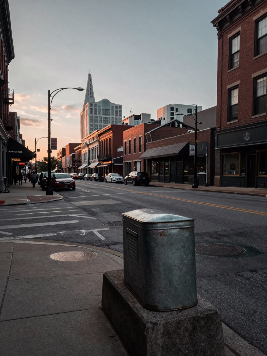 Nashville Tennessee Urban Street Scene at Nautical Dawn with Local Details in in Nashville, Tennessee, United States